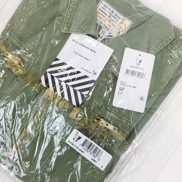 Free People x Sandrine Rose Zip Embroidered Denim Jumpsuit "California" in Army - Picture 3 of 8